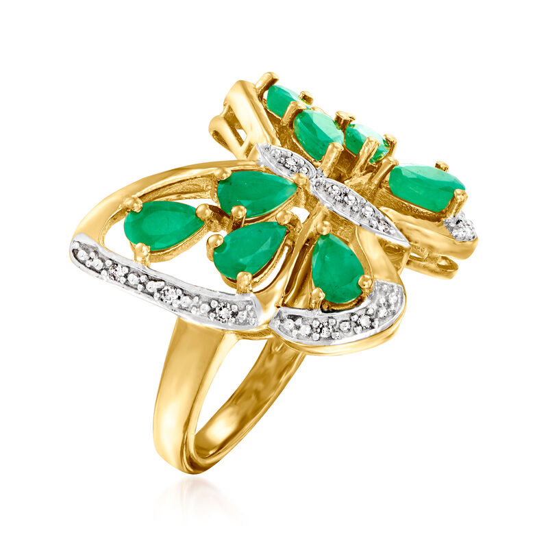 1.75 ct. t.w. Emerald Butterfly Ring with Diamond Accents in 18kt Gold Over Sterling image number 2