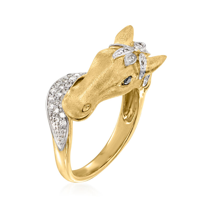 .29 ct. t.w. Diamond Horse Ring with Black Diamond Accents in 18kt Gold Over Sterling image number 4