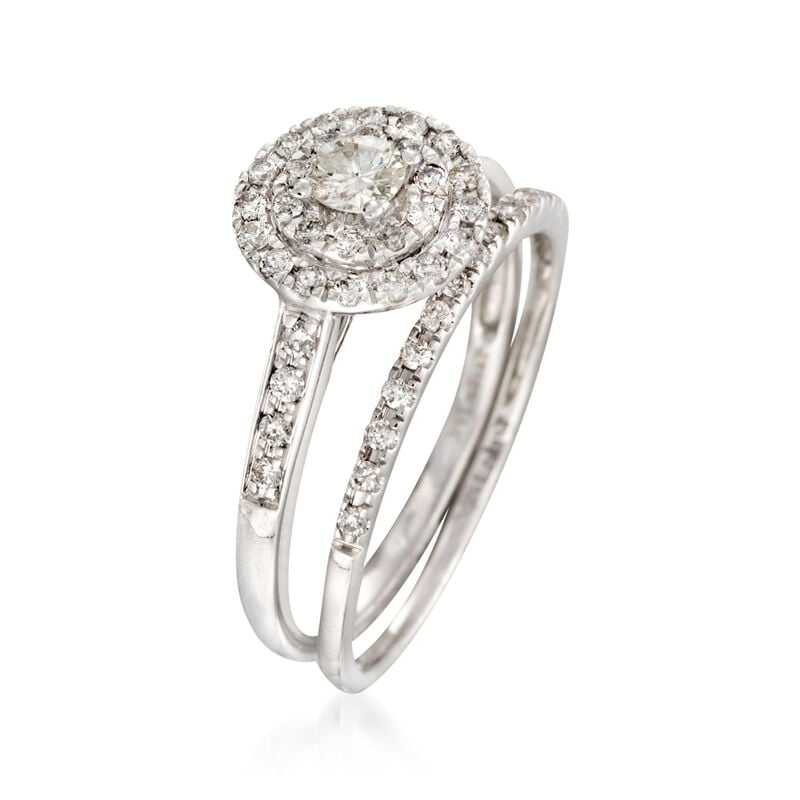 .50 ct. t.w. Diamond Bridal Set: Double Halo Engagement and Weddings Ring in 14kt White Gold image number 1
