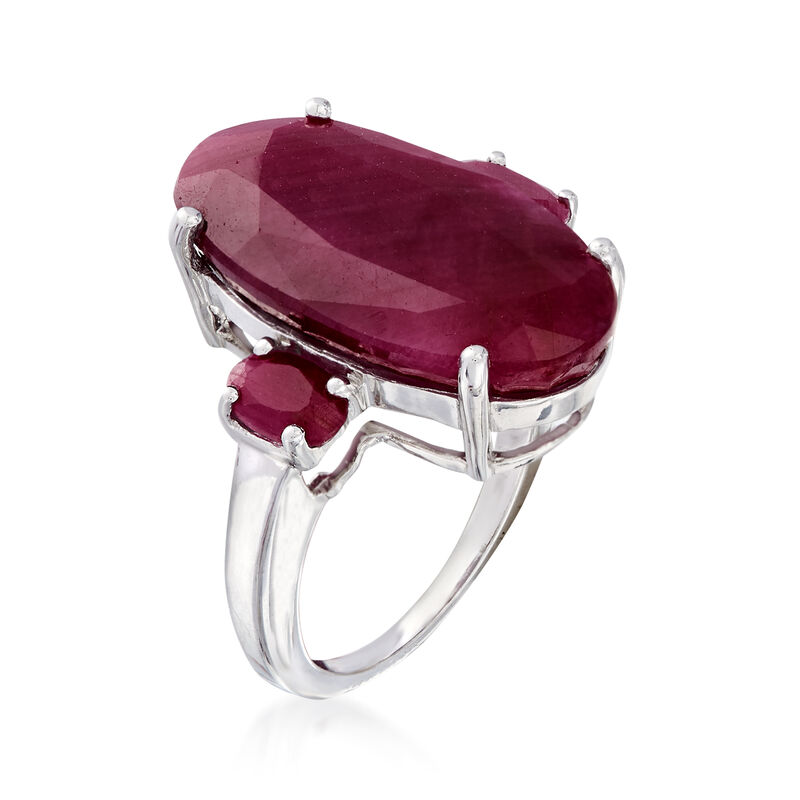 15.20 ct. t.w. Three-Stone Ruby Ring in Sterling Silver image number 2