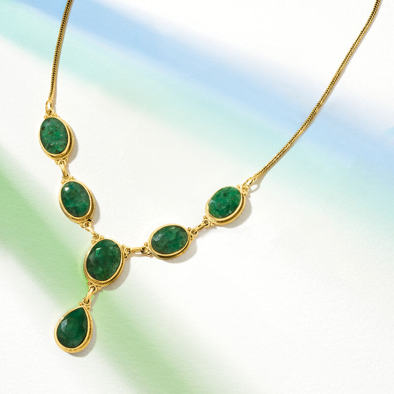 33.75 ct. t.w. Emerald Y-Necklace in 18kt Gold Over Sterling. 18&quot; image number 3