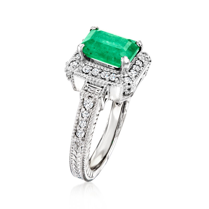 2.00 Carat Emerald and .50 ct. t.w. Diamond Ring in 14kt White Gold image number 2