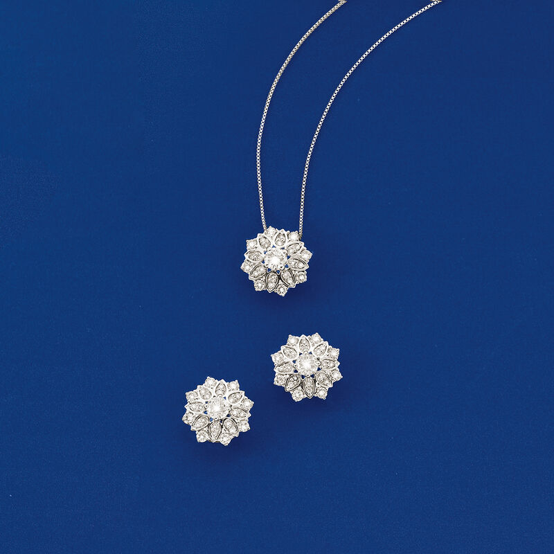 .50ct. t.w. Diamond Floral Pendant Necklace in Platinum. 18&quot; image number 2