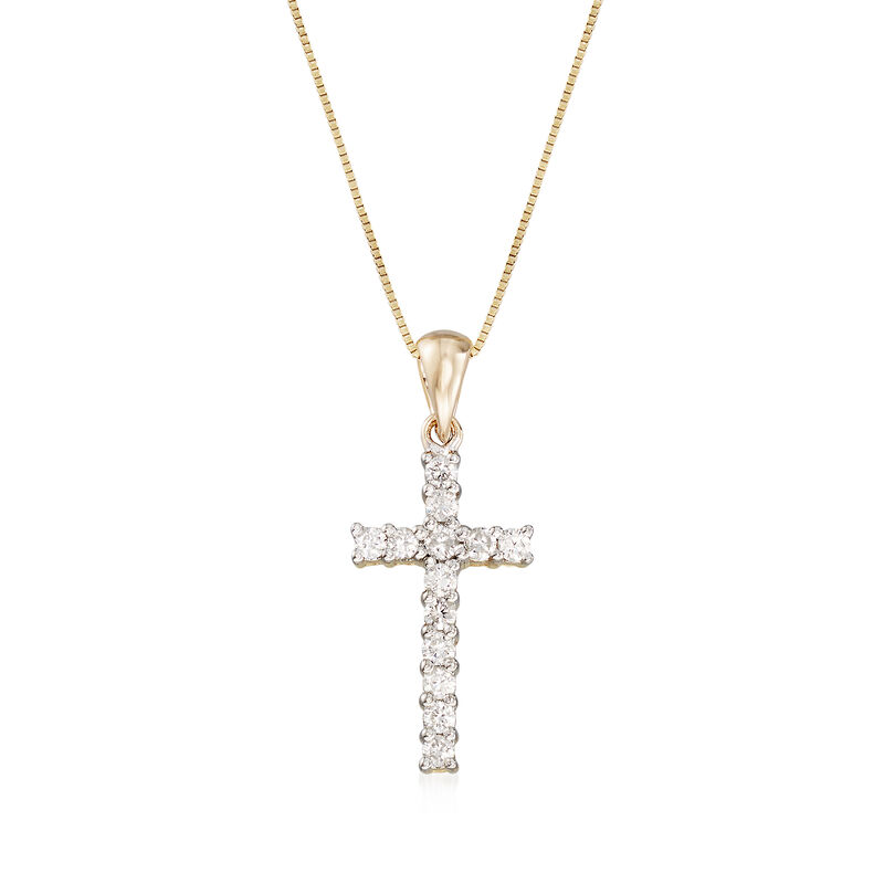 .25 ct. t.w. Diamond Cross Pendant Necklace in 14kt Yellow Gold. 18" image number 1