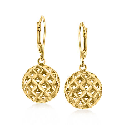 18kt Gold Over Sterling Diamond-Cut Ball Drop Earrings