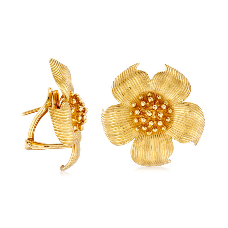 C. 1980 Vintage Tiffany Jewelry 18kt Yellow Gold Magnolia Flower Earrings image number 2