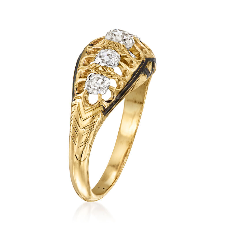 C. 1920 Vintage .85 ct. t.w. Diamond Openwork Ring with Black Enamel in 18kt Yellow Gold. Size 7 image number 2
