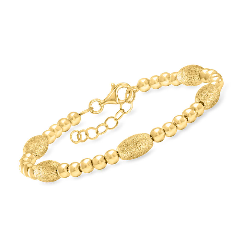 Italian 18kt Gold Over Sterling Textured and Polished Bead Bracelet. 7&quot; image number 0