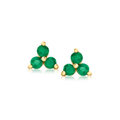 .10 ct. t.w. Emerald Three-Stone Stud Earrings in 14kt Yellow Gold