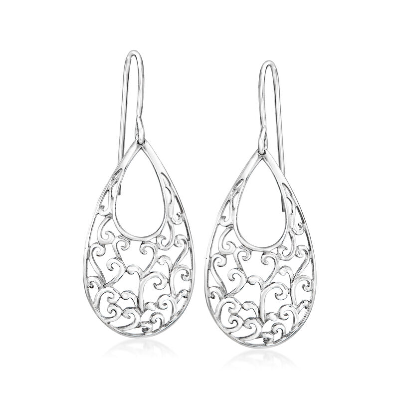 Sterling Silver Filigree Jewelry Set: Drop Earrings and Pendant Necklace. 18&quot; image number 4