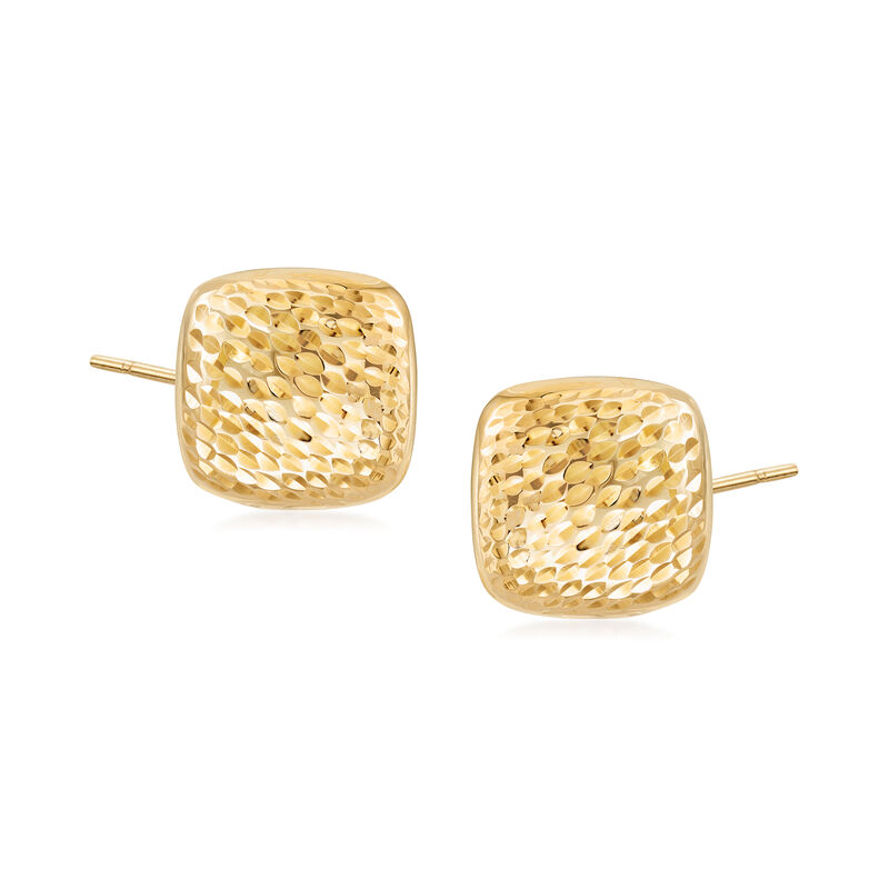 Diamond-Cut and Polished 14kt Yellow Gold Square Dome Earrings image number 0