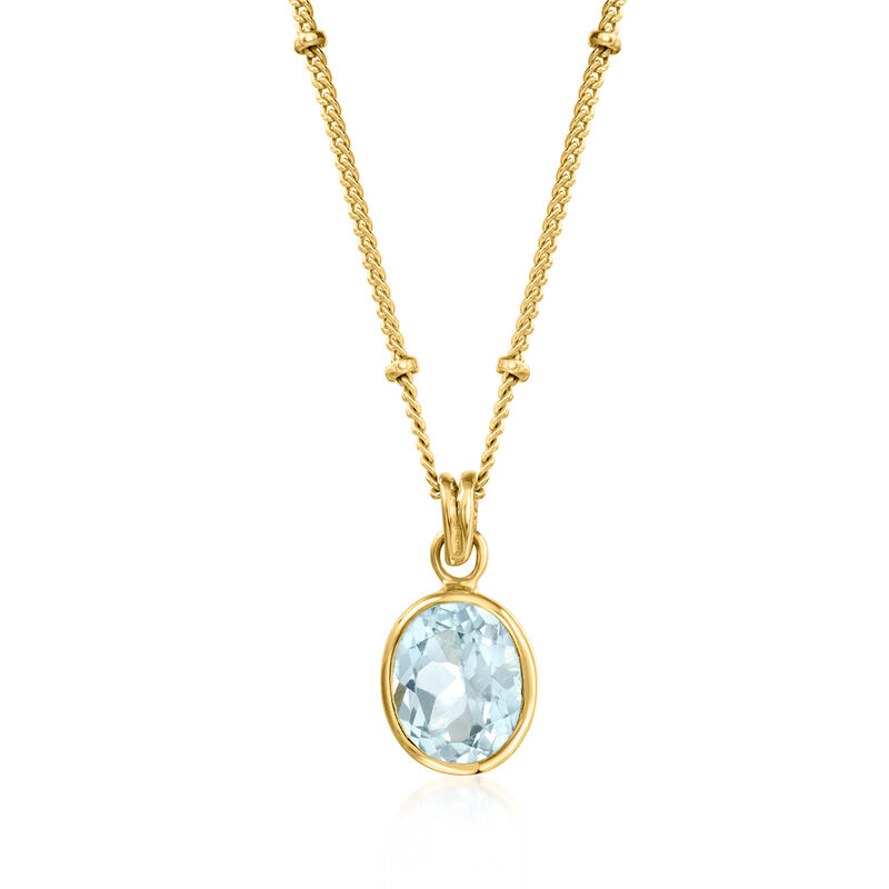 2.70 Carat Sky Blue Topaz and Bead Station Necklace in 18kt Gold Over Sterling. 18" image number 1