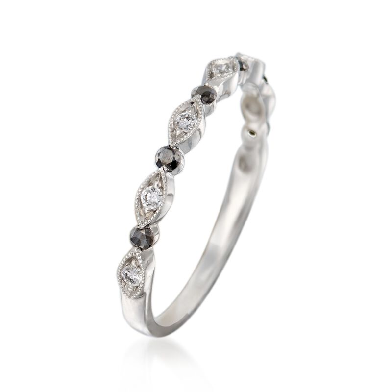 Henri Daussi .20 ct. t.w. Black and White Diamond Wedding Ring in 18kt White Gold image number 2