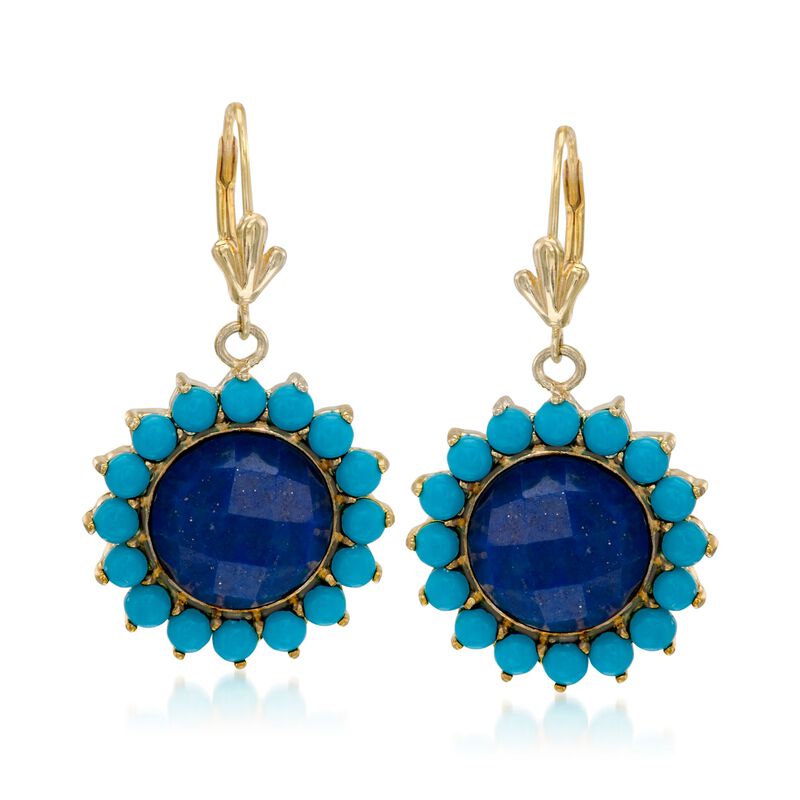 Lapis and Turquoise Drop Earrings in 18kt Gold Over Sterling Silver image number 0