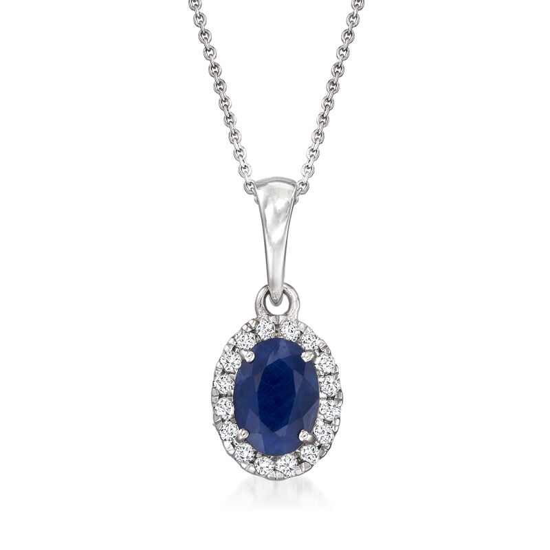 1.00 Carat Sapphire and .15 ct. t.w. Diamond Pendant Necklace in 14kt White Gold image number 0