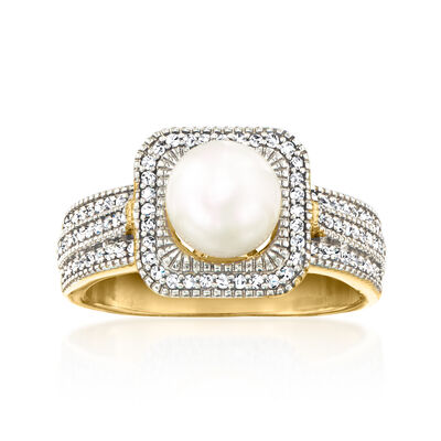 7-7.5mm Cultured Mabe Pearl Ring with .35 ct. t.w. Diamonds in 18kt Gold Over Sterling