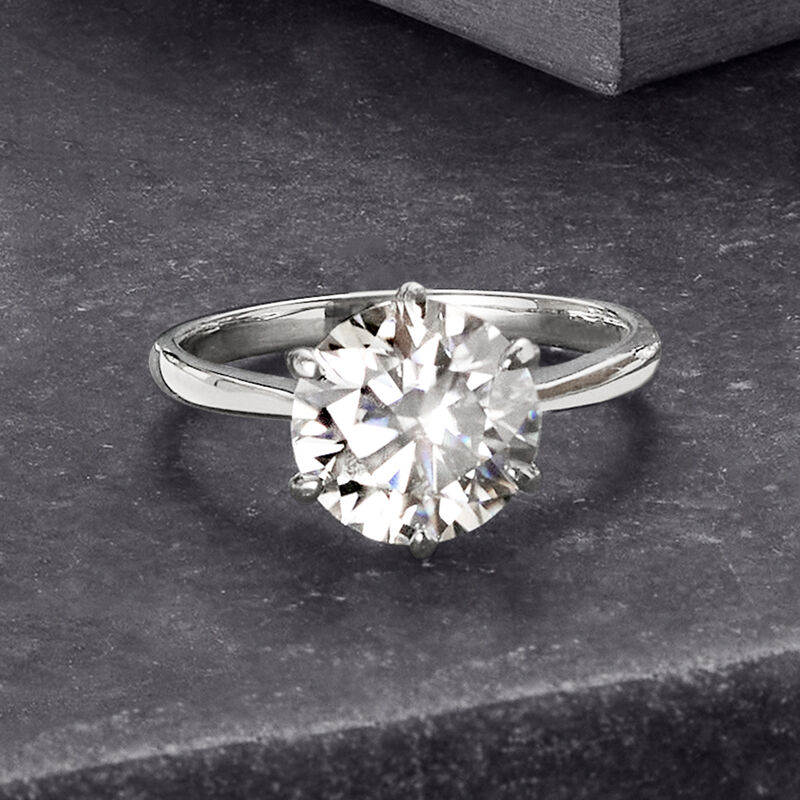 3.00 Carat Moissanite Solitare Ring in Sterling Silver image number 4