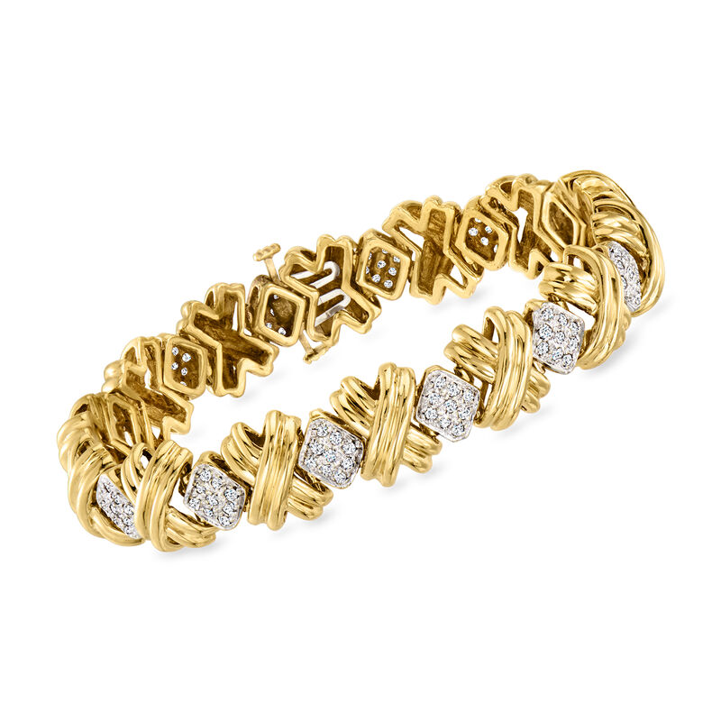 C. 1980 Vintage 2.00 ct. t.w. Diamond XO Bracelet in 14kt Yellow Gold. 7" image number 0