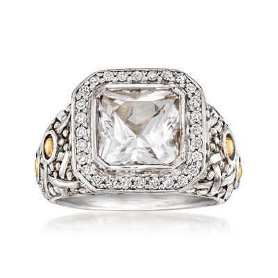 C. 2000 Vintage John Hardy 4.60 Carat White Topaz Ring with .45 ct. t.w. Diamonds in Sterling Silver and 18kt Yellow Gold