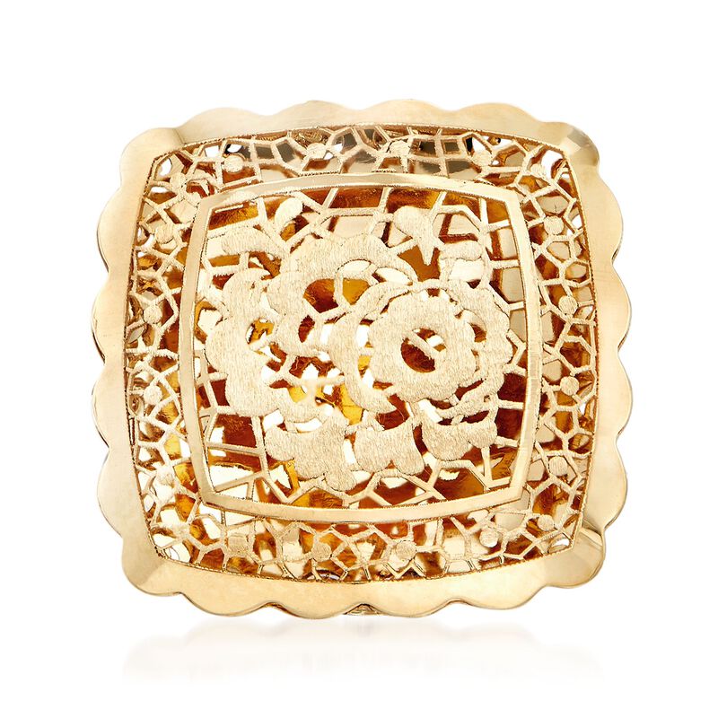 Italian 18kt Yellow Gold Floral Openwork Square-Top Ring image number 0