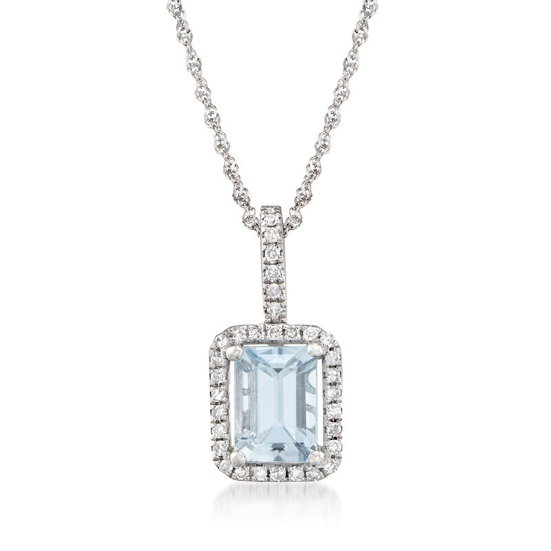 .90 Carat Aquamarine and .40 ct. t.w. Diamond Pendant Necklace in 14kt White Gold. 16&quot; image number 1