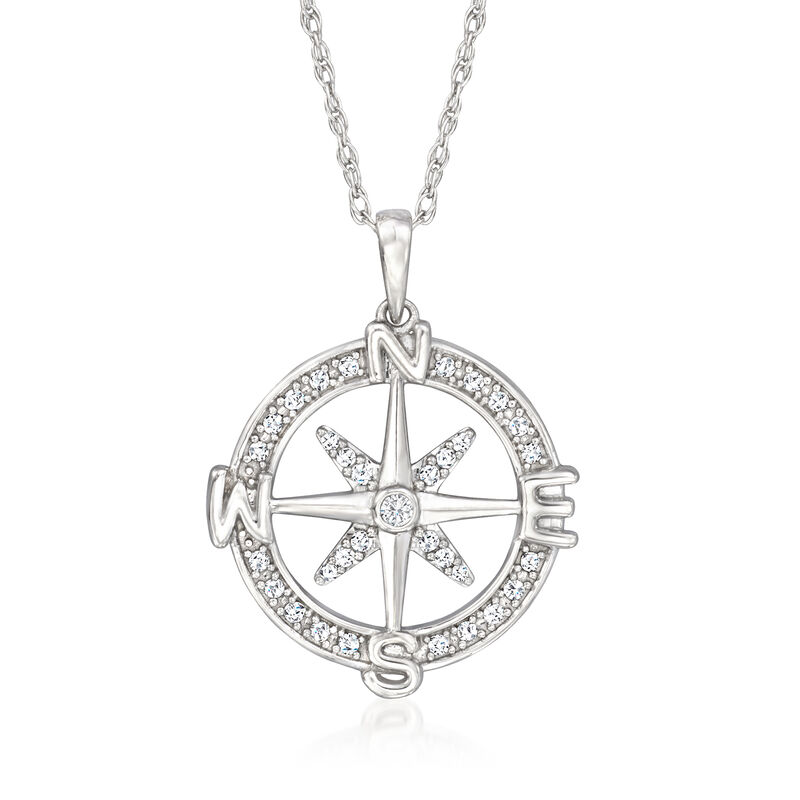 .20 ct. t.w. Diamond Compass Pendant Necklace in Sterling Silver. 18&quot; image number 1