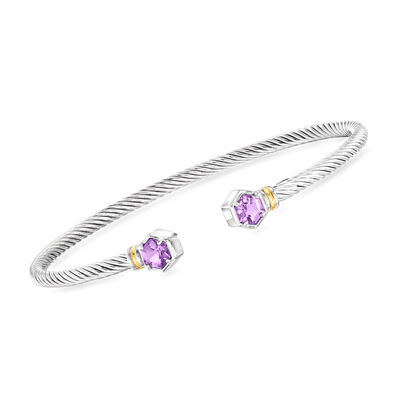 Phillip Gavriel "Italian Cable" .92 ct. t.w. Amethyst Cuff Bracelet in Sterling Silver with 18kt Yellow Gold