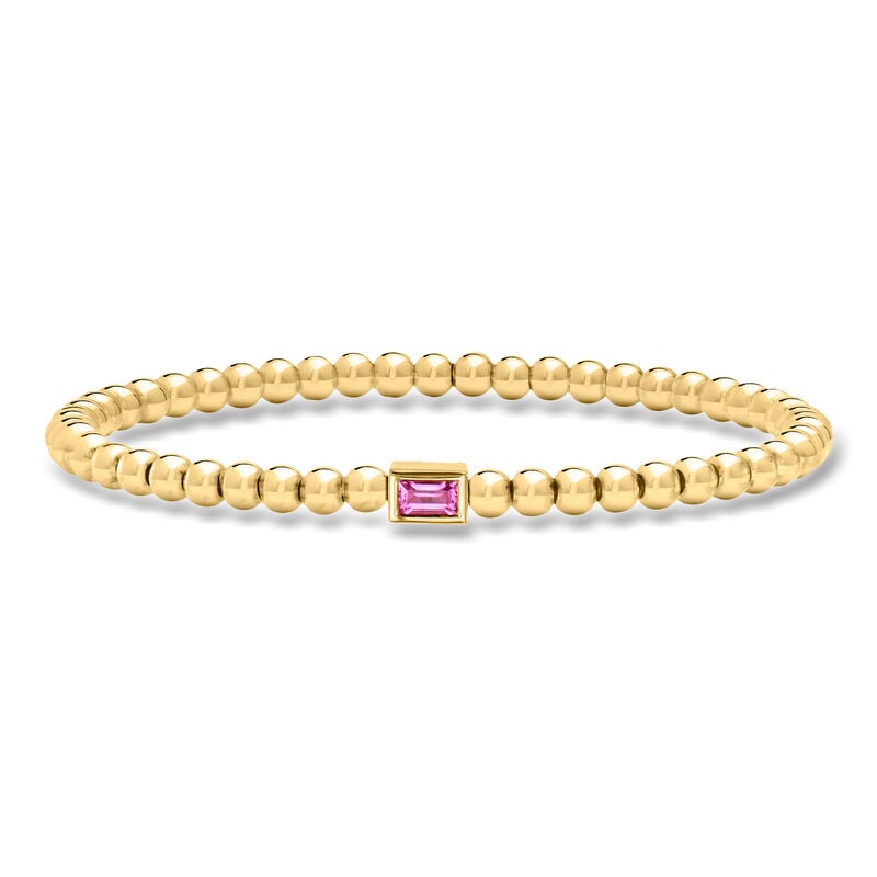.30 Carat Lab-Grown Pink Sapphire and 4mm 18kt Gold Over Sterling Bead Stretch Bracelet image number 0