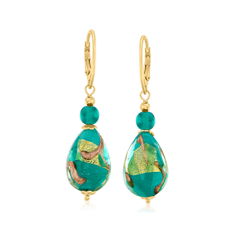 Italian Green and Goldtone Murano Glass Drop Earrings in 18kt Gold Over Sterling image number 0