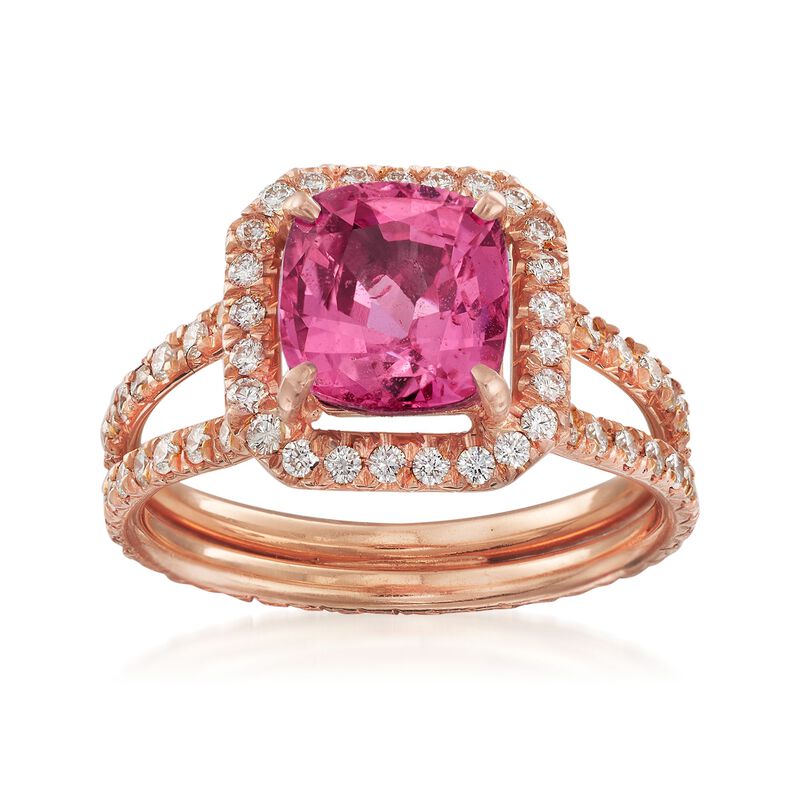 C. 1990 Vintage 2.59 Carat Pink Sapphire and 1.20 ct. t.w. Diamond Ring in 18kt Rose Gold. Size 7 image number 0