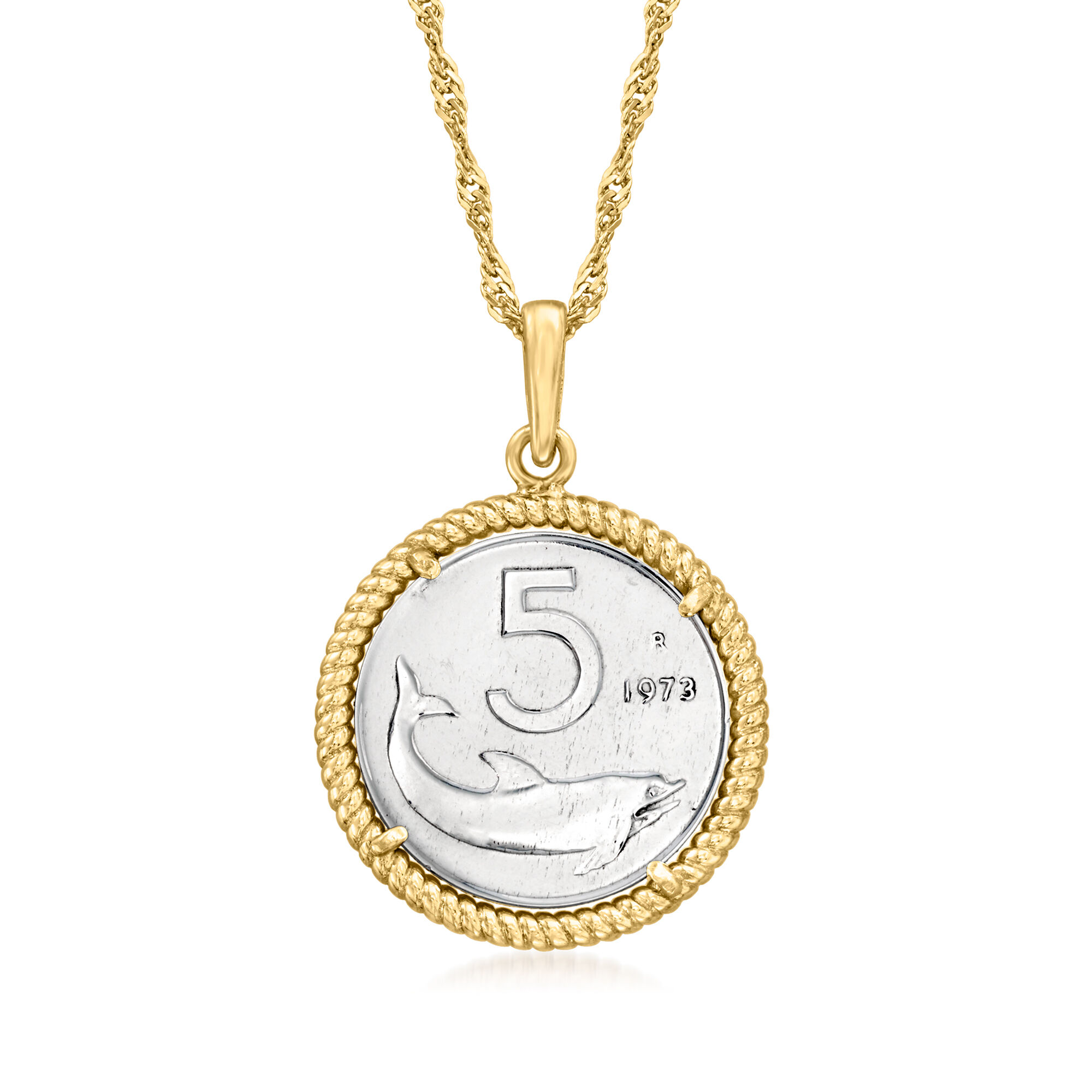 Italian 18kt Gold Over Sterling Genuine Dolphin 5-Lira Coin