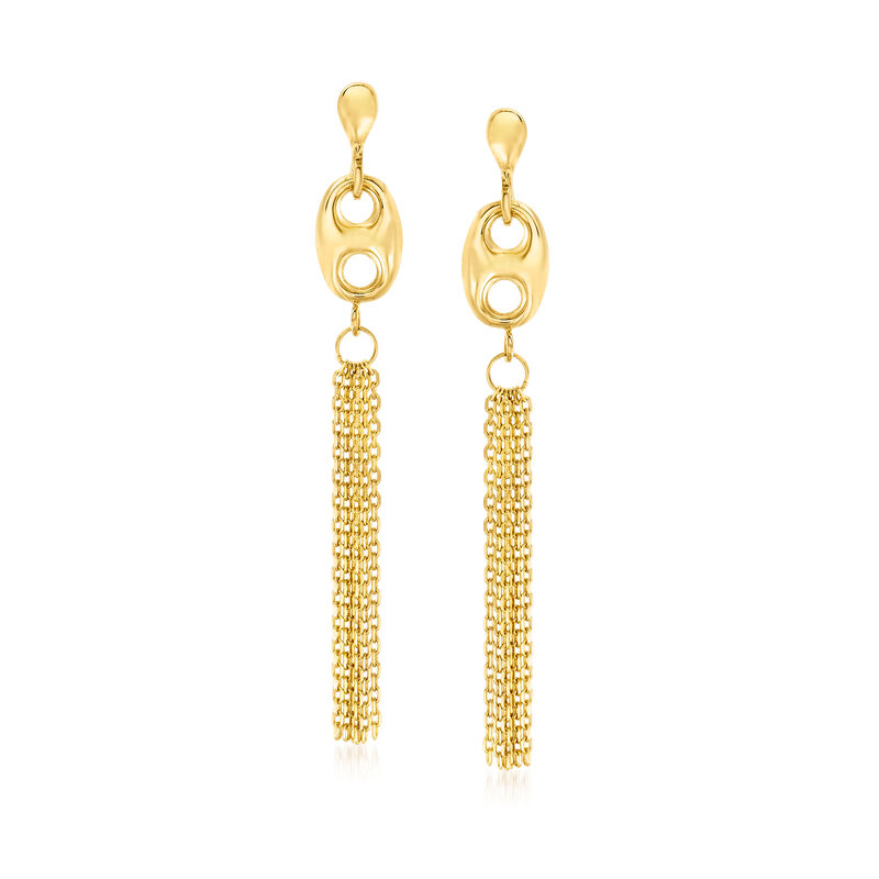 14kt Yellow Gold Mariner-Link Tassel Drop Earrings image number 0