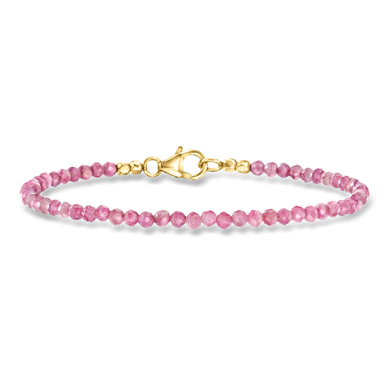 9.25 ct. t.w. Pink Tourmaline Bead Bracelet in 18kt Gold Over Sterling image number 0