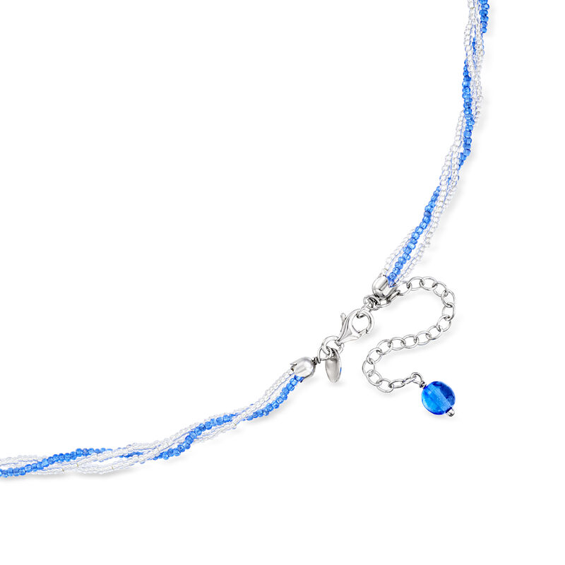 Italian Blue Murano Glass Interchangeable Jewelry Set: Pendant, Three-Strand Glass Bead Necklace and Black Cord. 18&quot; image number 2