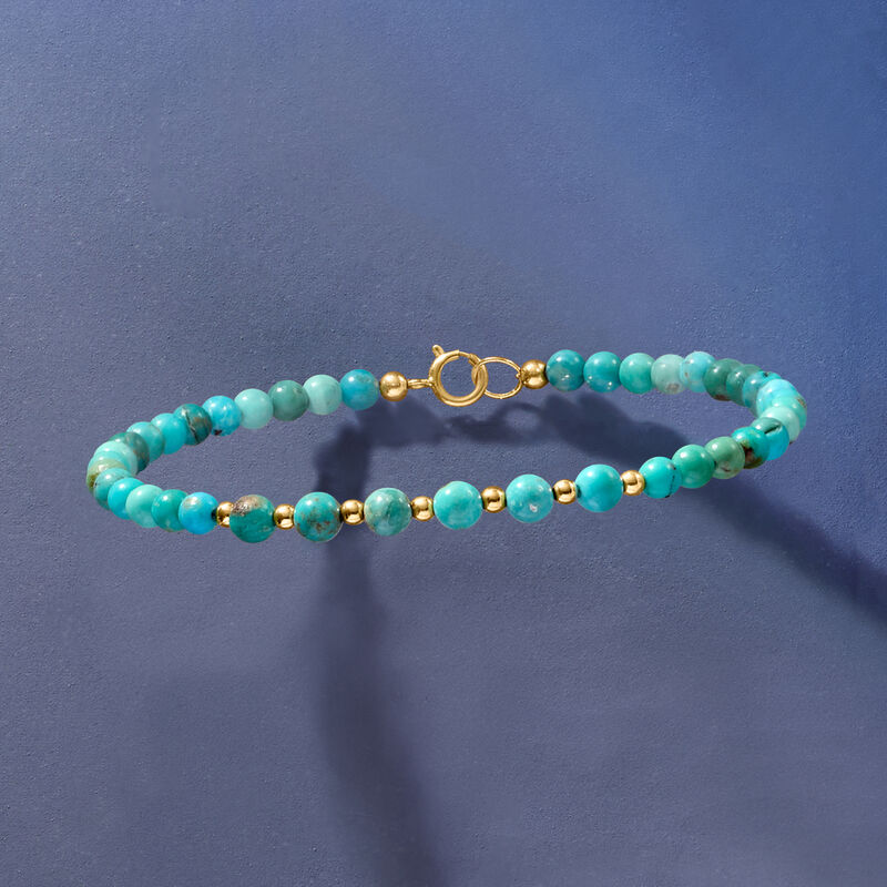 4-4.5mm Howlite Bead Bracelet in 10kt Yellow Gold image number 2