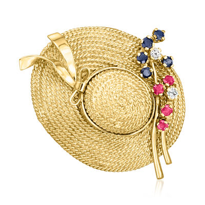 C. 1970 Vintage .50 ct. t.w. Sapphire and .40 ct. t.w. Ruby Hat Pin with .15 ct. t.w. Diamonds in 18kt Yellow Gold