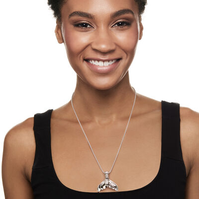 Sterling Silver Bali-Style Whale Tail Pendant Necklace