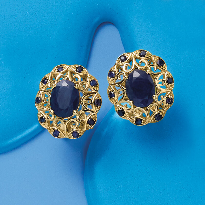 3.90 ct. t.w. Sapphire Openwork Earrings in 14kt Yellow Gold  image number 3