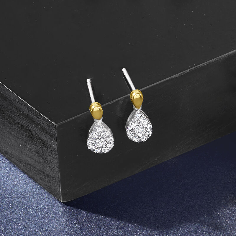 .50 ct. t.w. Diamond Pear-Shaped Cluster Drop Earrings in Sterling Silver and 14kt Yellow Gold image number 4
