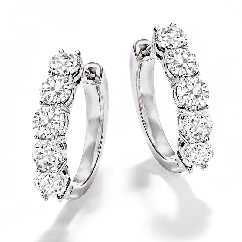 3.00 ct. t.w. Diamond Hoop Earrings in 14kt White Gold image number 3