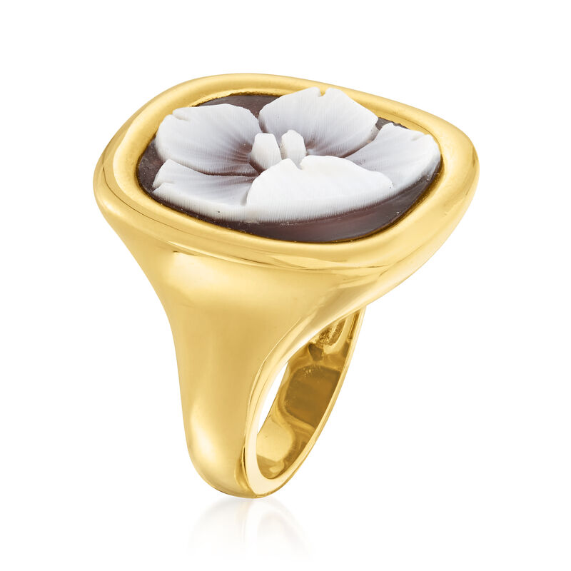 Italian Shell Flower Cameo Ring in 18kt Gold Over Sterling. Size 8 image number 1
