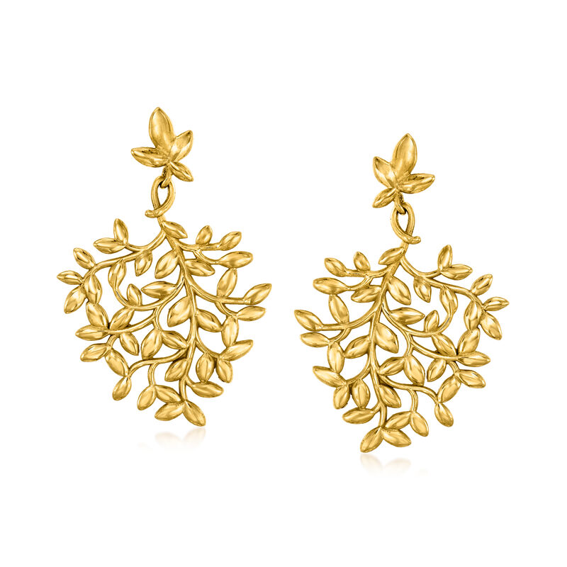 C. 1990 Vintage Tiffany Jewelry "Paloma Picasso" 18kt Yellow Gold Leaves Drop Earrings image number 0