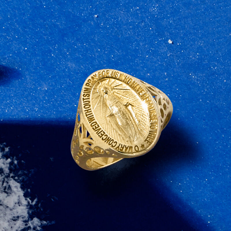 Italian 14kt Yellow Gold Miraculous Medal Signet Ring image number 3