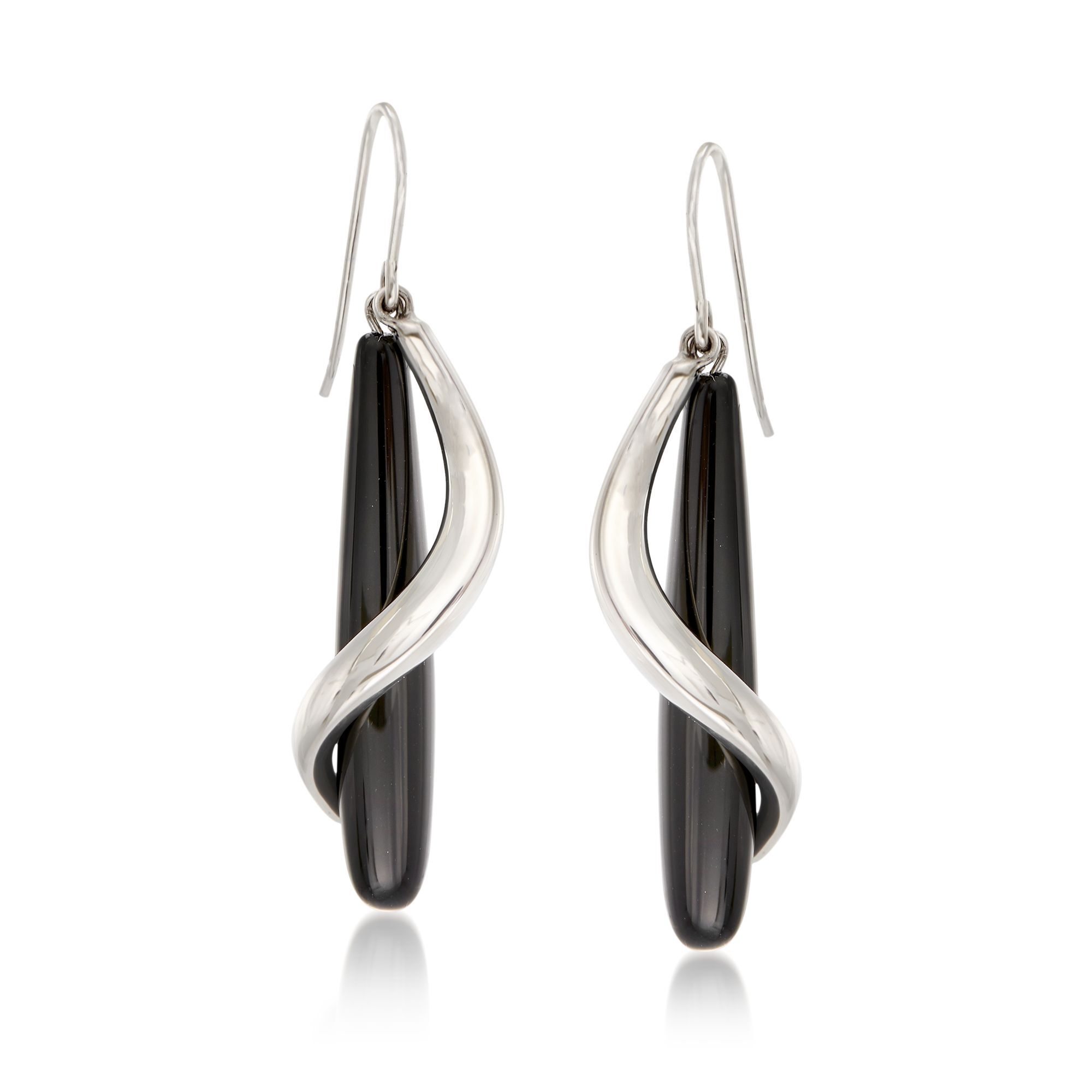 ★SENTIMENTS★ NO. 256 EARRING Black Onyx Teardrop and Sterling Silver Spiral Drop Earrings