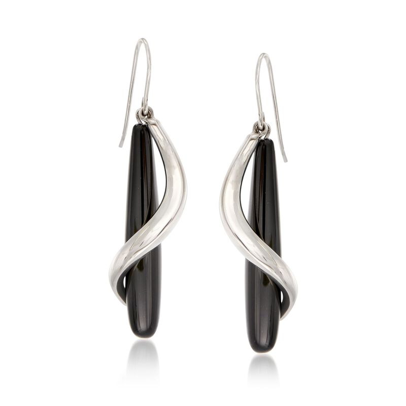 Black Onyx Teardrop and Sterling Silver Spiral Drop Earrings  image number 0