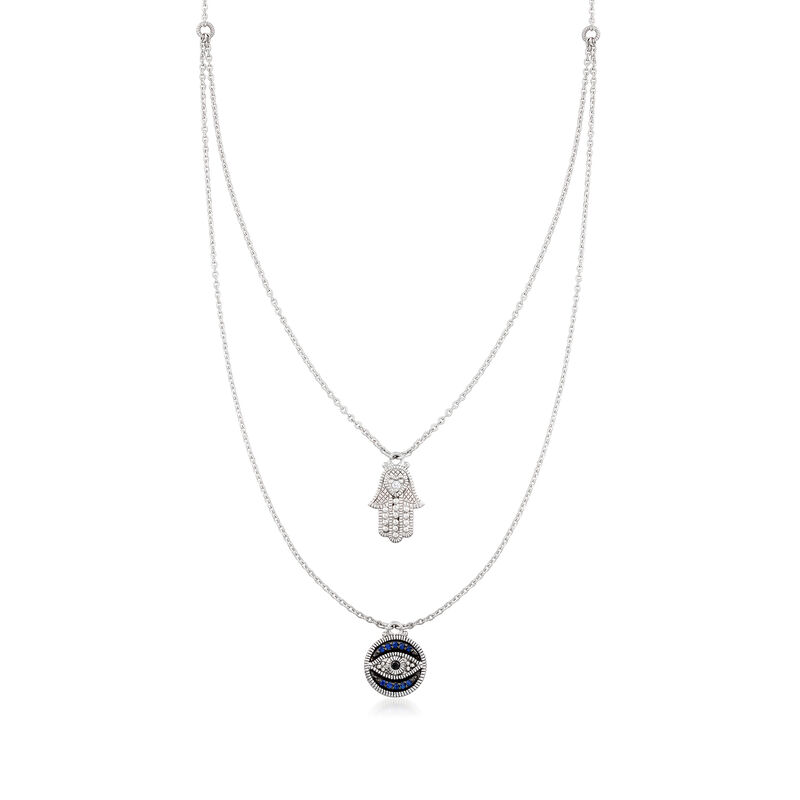 Judith Ripka &quot;Little Luxuries&quot; .80 ct. t.w. Sapphire Hamsa and Evil Eye Layered Necklace in Sterling Silver with Diamond and Black Sapphire Accents image number 0
