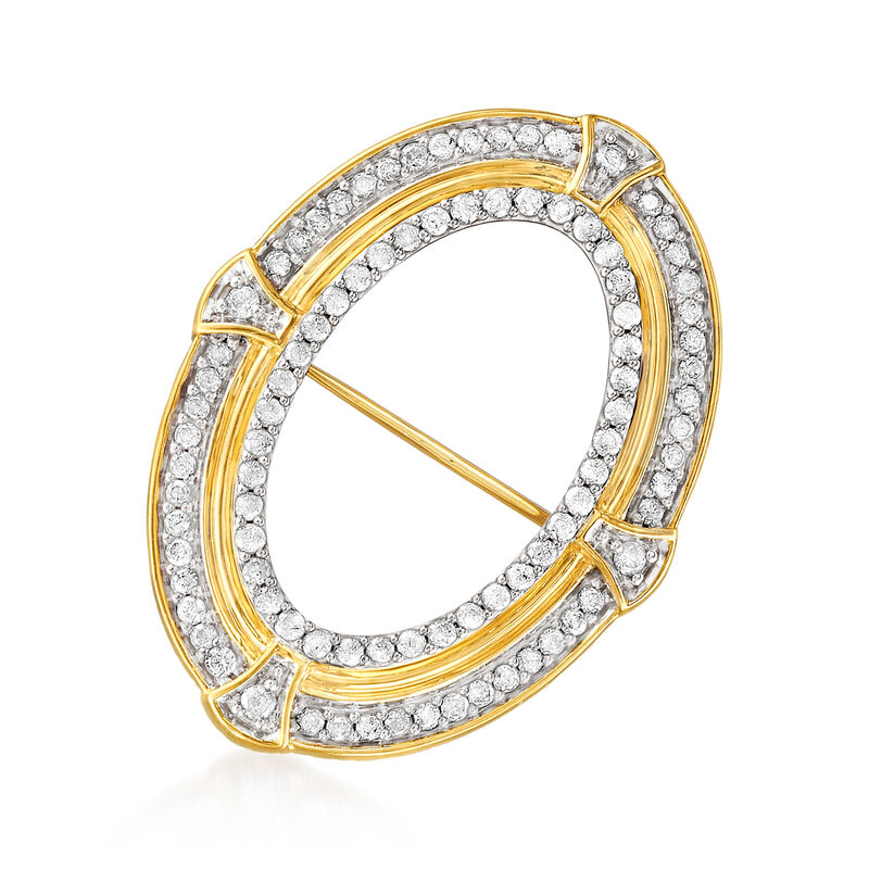 1.00 ct. t.w. Diamond Open-Oval Pin in 18kt Gold Over Sterling image number 0
