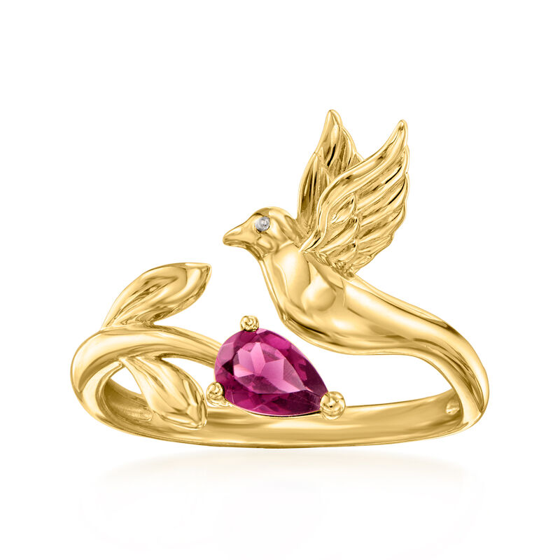 .30 Carat Rhodolite Garnet Bird and Flower Ring in 18kt Gold Over Sterling image number 0