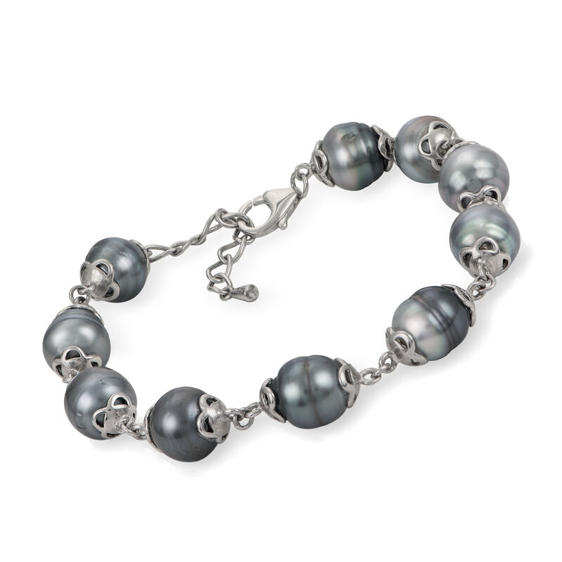 9-9.5mm Cultured Tahitian Pearl Bracelet in Sterling Silver image number 0