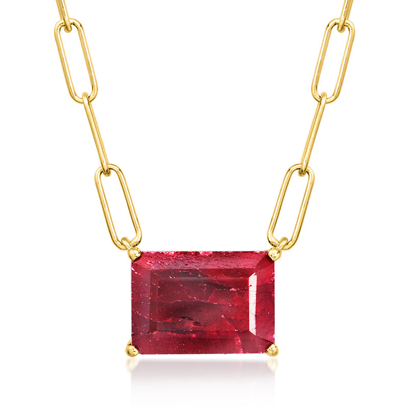 9.00 Carat Ruby Paper Clip Link Necklace in 18kt Gold Over Sterling. 18&quot; image number 1